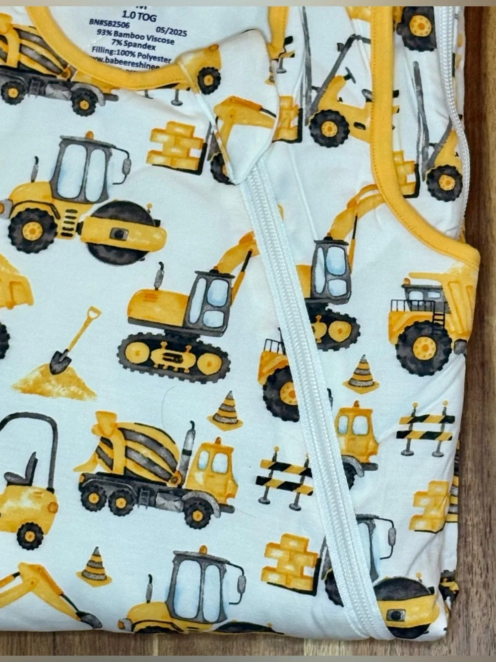 Baby Boy Bamboo Construction Sleep Sack 1.0 TOG Size M 6-18M NWT